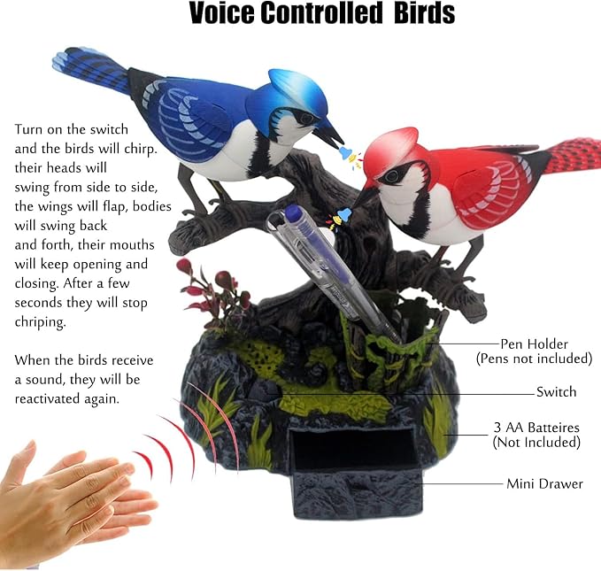 nulala Two Simulation Parrots Birds Toys - Voice Controlled Parrots Chirping and Wings Flap - Electronic Birds Pet for Home Garden Decor Ornament (513A)