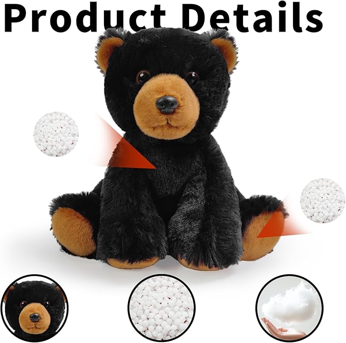 Bear Stuffed Animal Toys, 8.5 Inch Soft and Cuddly Black Bear Plush Animals Toy, Cute and Realistic Animals Gifts for Boys and Girls Toy for Toddlers 1-3