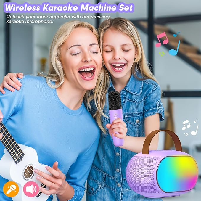 Karaoke Microphone Machine with 2 Drivers, Toy for Girls Boy Ages 3, 4, 5, 6, 7, 8, 9, 10, 11, 12+ Years Old, Portable Bluetooth Speaker Christmas Birthday Gift for Kids Teens Adults(Purple)