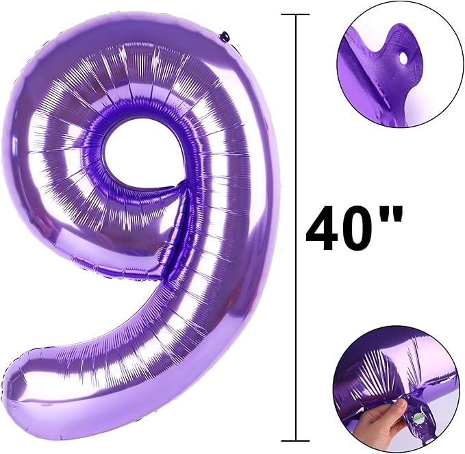 40 Inch Balloon Purple Number 9 Giant Large Nmuber Giant Birthday Decorations for 9th 19th 29th 90th, Purple Number Digit 9 Birthday Balloo Party Decorations