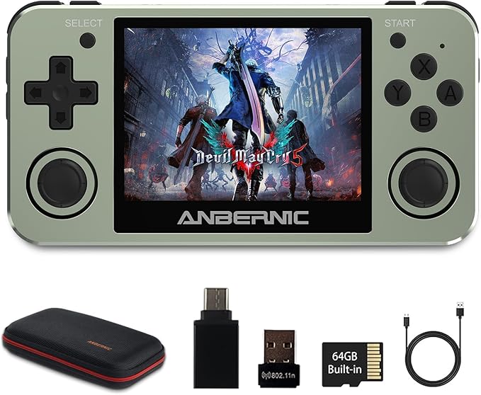 RG351MP Handheld Game Console 3.5 Inch OCA Fully Fitted Screen Open Source Linux System wit 2400 Classic Games, Support WiFi Battle and 64 TF Card Expansion Built-in 3500mAh Battery with (Green)