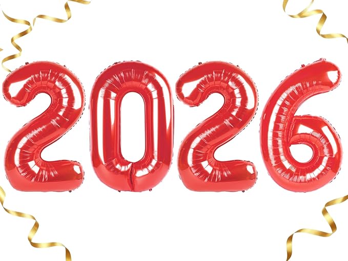 2026 Balloon Numbers Red 40 Inch, Large Foil Number Balloons 2026, Red Balloons for Happy New Year 2026 Graduation Party Supplies
