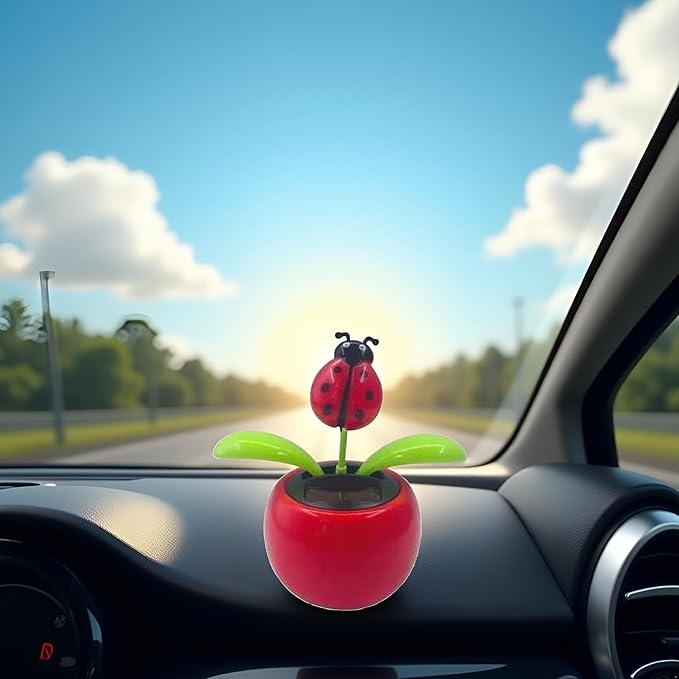 1 Pcs Red Solar Dancing Flower Car Dashboard Decorations - Funny Solar Powered Dancing Flower Pot Car Ornaments Flower Swinging Decoration for Car Decor,Solar Power Kits Learning and Education