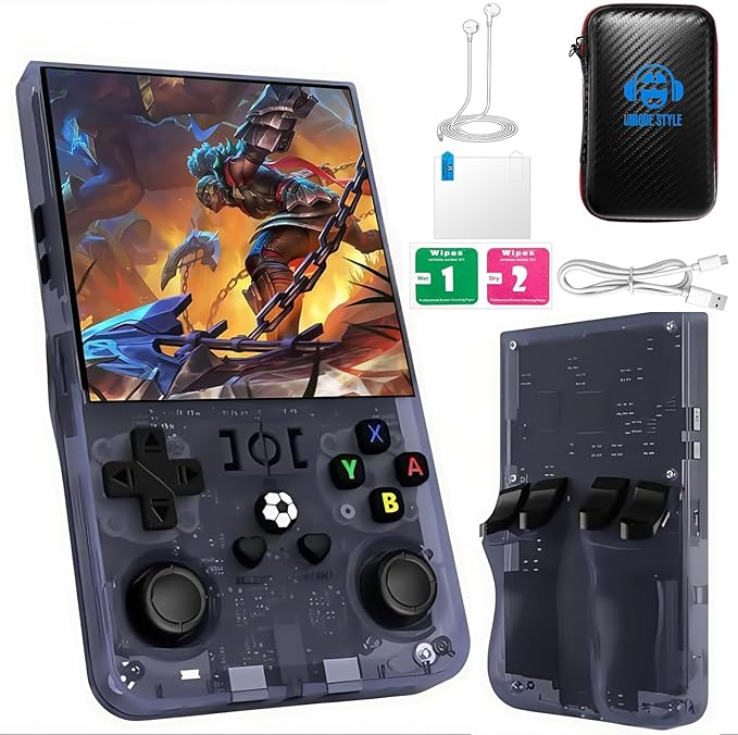 R36MAX Retro Handheld Game Console 2025 Upgraded,64GB Built-in 18,000+ Classic Games,Portable Open Source Linux System,4.0-inch 4K HD IPS Screen & Video Player (Gray 64G)