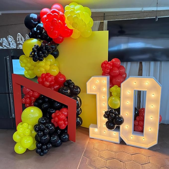 Red Yellow Black Balloons, 12 inch Lightning Cartoon Ball Anime Balloon Birthday Decorations, Lightning Printed Balloons Red and Black Confetti Balloon for Boys Theme Race Car Party Decor