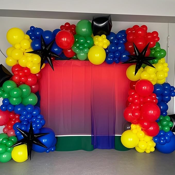 Red Yellow Blue Balloon, Multicolor Balloons with Black Red Blue Yellow Green Silver Balloons and Colorful Confetti Balloon for Birthday, Themed Party Supplies
