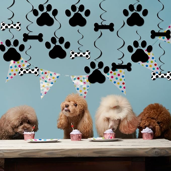 60PCS Dog Birthday Party Decorations Puppy Birthday Decorations Dog Party Hanging Swirl Dog Paw Bone Ceiling Streamers Garland Dog Themed Party Banner for Girl Boy Kids Pet Dog Baby Shower Decor