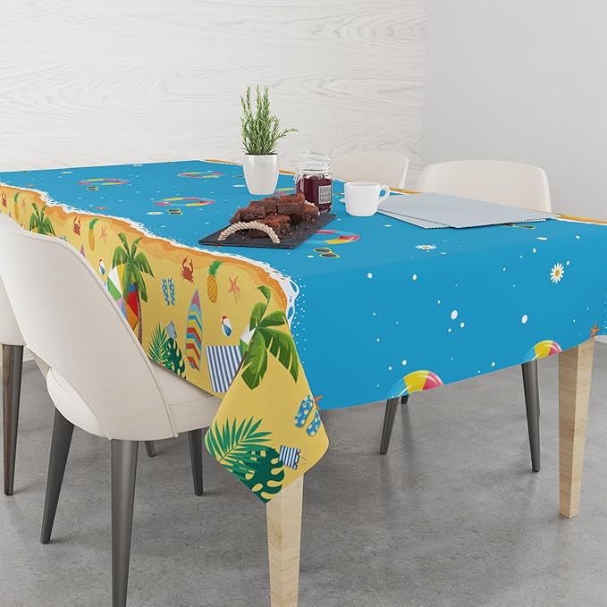 2Pack Beach Theme Tablecloth 54" x108", Summer Disposable Table Cover for Tropical Pool Party Decorations, Ocean Sand Seaside Picnic Plastic Table Cloth for Kids