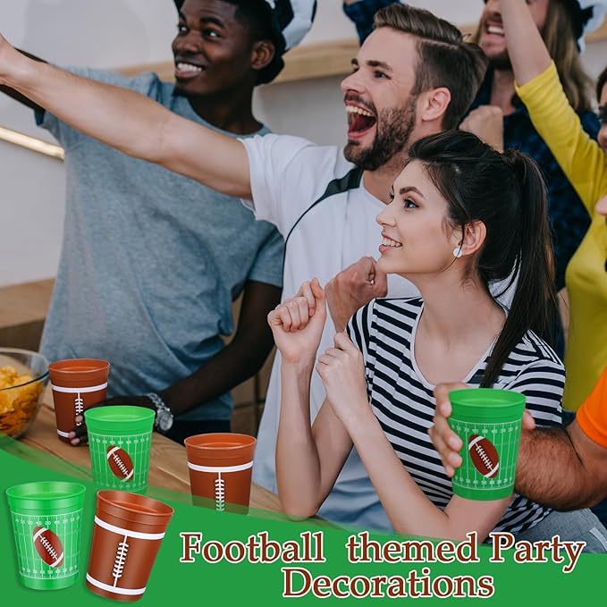 Norme 24 Pcs Football Cups Bulk Plastic 16 oz Reusable Cups Football Themed Birthday Party Supplies Decoration Party Sports Drinking Trumbers for Birthday Senior Night Dinnerware Team Event