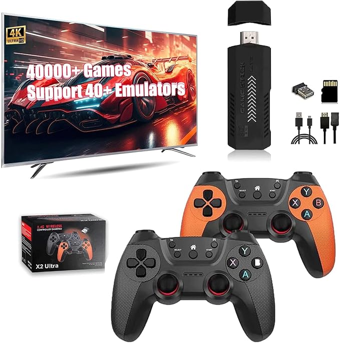 X2 Ultra Retro Game Stick 4K, HDMI Plug and Play Video Game Toy with 40000+ Games(128G), with 2.4G Wireless Controllers,Nostalgia Arcade Handheld Emulators for TV Game Lovers