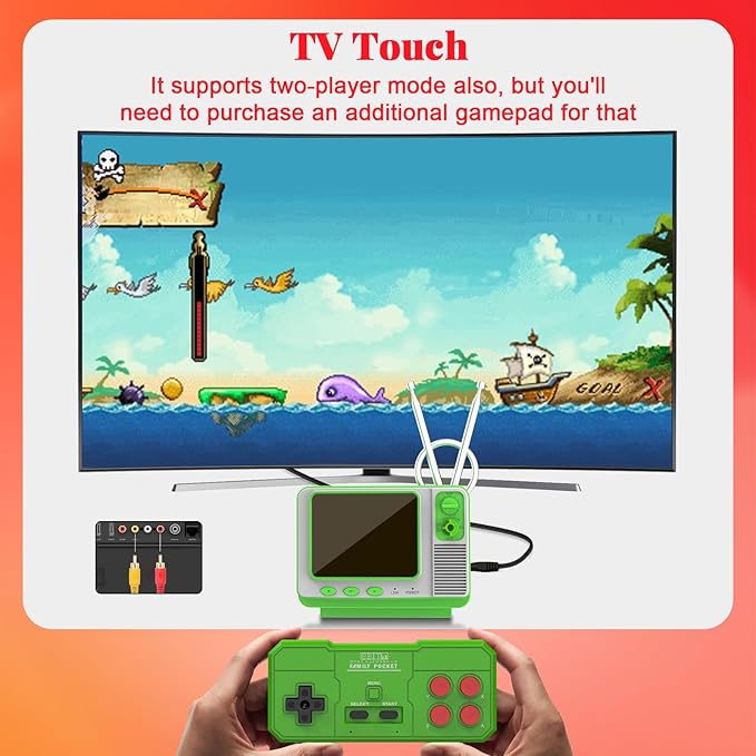 EASEGMER Retro Handheld Game Console with 168 Classic Games, Mini TV Style, 3.0" Screen, AV Output, 2 Player Support, Rechargeable Battery for Kids Ages 4-12.