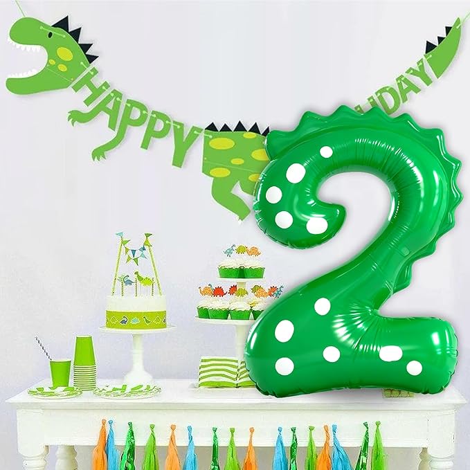 Green Dinosaur Balloons 2nd Birthday Decorations For Boys,40inch Big Dinosaur Number 2 Balloon Birthday Party Decoration for Kids Birthday Party Decoration Supplies