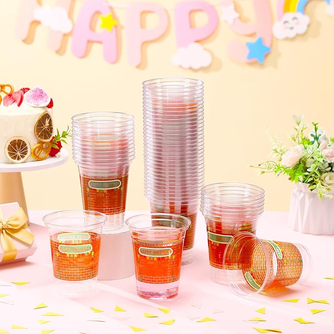 CHENGU 50 Pcs Cartoon Happy Birthday Party Supplies for Street Red Brick Disposable Cup for Street Theme Birthday Party Baby Shower Favors