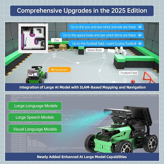 JetAcker ROS2 Robot Car with ChatGPT Large AI Models, Lidar SLAM Mapping Navigation Path Planning Autonomous Driving AI Depth Camera Voice Control ROS Education Robot, Advanced Kit & Orin Nano 8GB