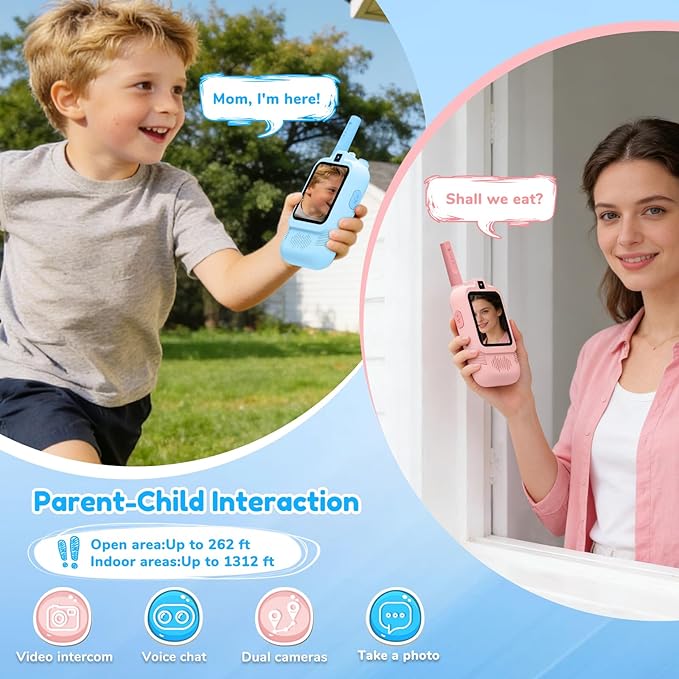 2026 Upgraded Video Walkie Talkies for Kids, 2-Pack Rechargeable Video Walkie-Talkie Toys, Toys for Boys and Girls Ages 3-12, Suitable for Family Games, Outdoors, Camping (Blue & Pink)