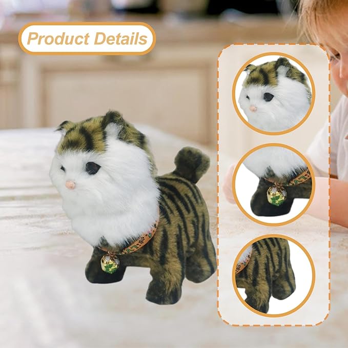 Electronic Walking Cat Toy, Robotic Pet, Vivid, Realistic, with Moving Tail, and, for Children, Brown