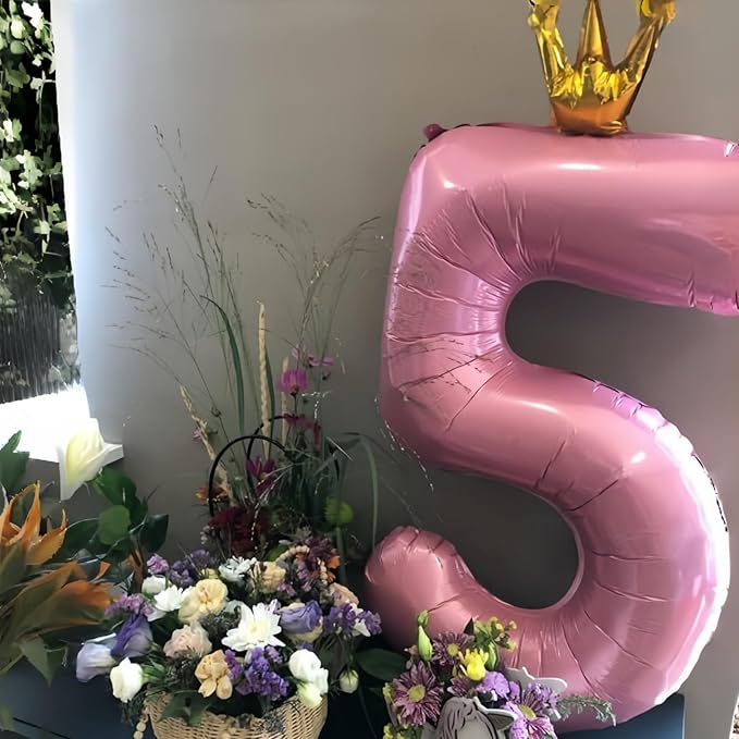 3rd Birthday Number Balloons for Girls, 40 Inch Light Pink Foil Number Balloons, Large Crown Pastel Pink Number Balloons 0-9 Set for Women 30th Birthday Party Decor Anniversary Decoration Supplies