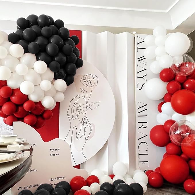 Red and Black Balloons 100Pack 12 inch Matte Black Red and White Latex Balloon Bulk for Birthday Party Graduation Racing Car Poker Card Decorations Supplies