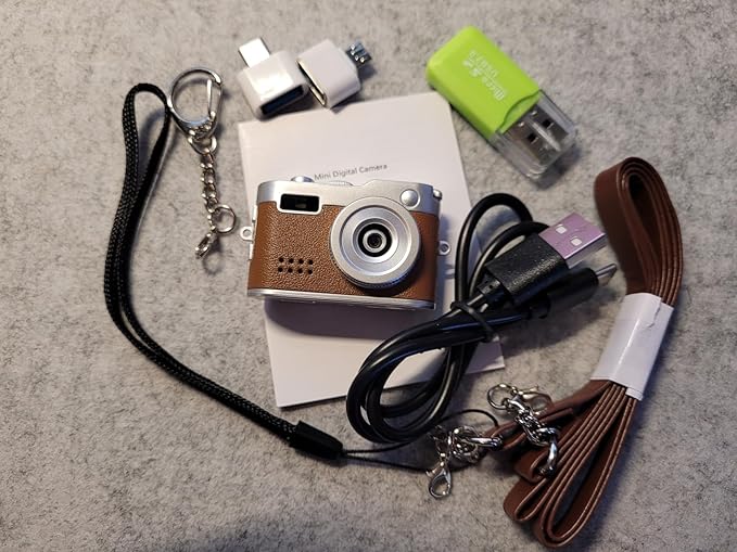 Mini Digital Camera with 32GB Card–Y2K-Style FHD 1080P Mini Retro Camera with Charging Base & Keychain Cameras Design. 1.4" LCD Screen,Vintage Cameras Ultra-Compact,Kids Camera Toys. (Brown)