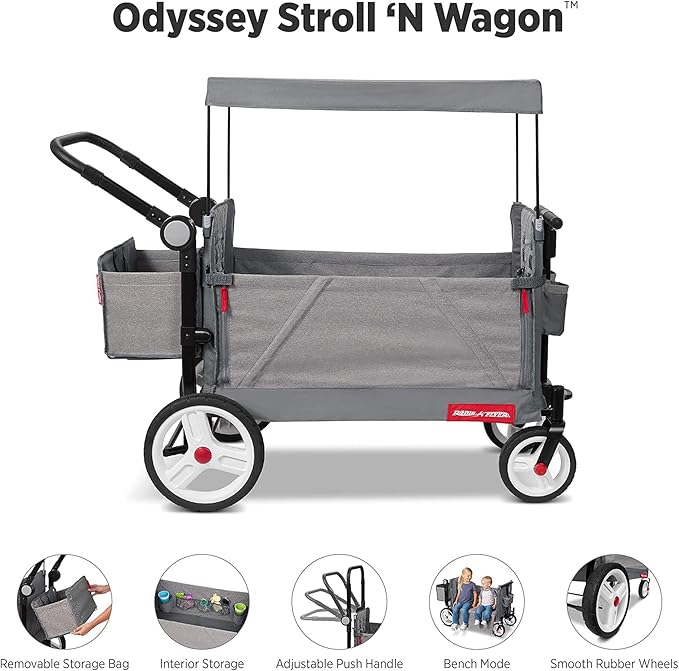Radio Flyer Odyssey Collapsible Stroll N Wagon with Storage Bag, Light Gray