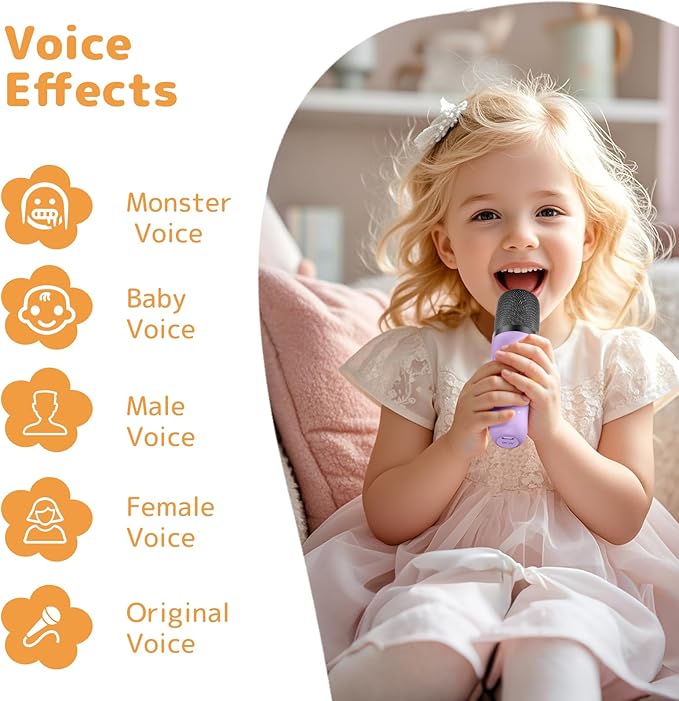Fede Karaoke Machine for Kids Adults, Mini Karaoke Machine with 2 Wireless Microphones, Portable Bluetooth Speaker with Voice Changing Effects & LED Lights, Best Gifts Toys for Girls and Boys