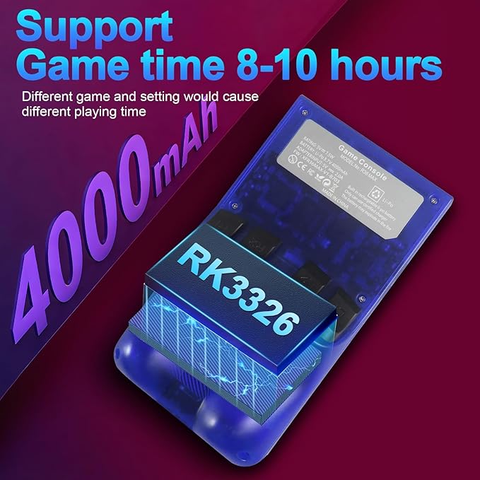 DVJQSN R36MAX Retro Handheld Game Console, 4.0 Inch Screen, 64GB, 18000+ Games, Linux System, 4000mAh Battery (Blue Transparency, 64, GB)
