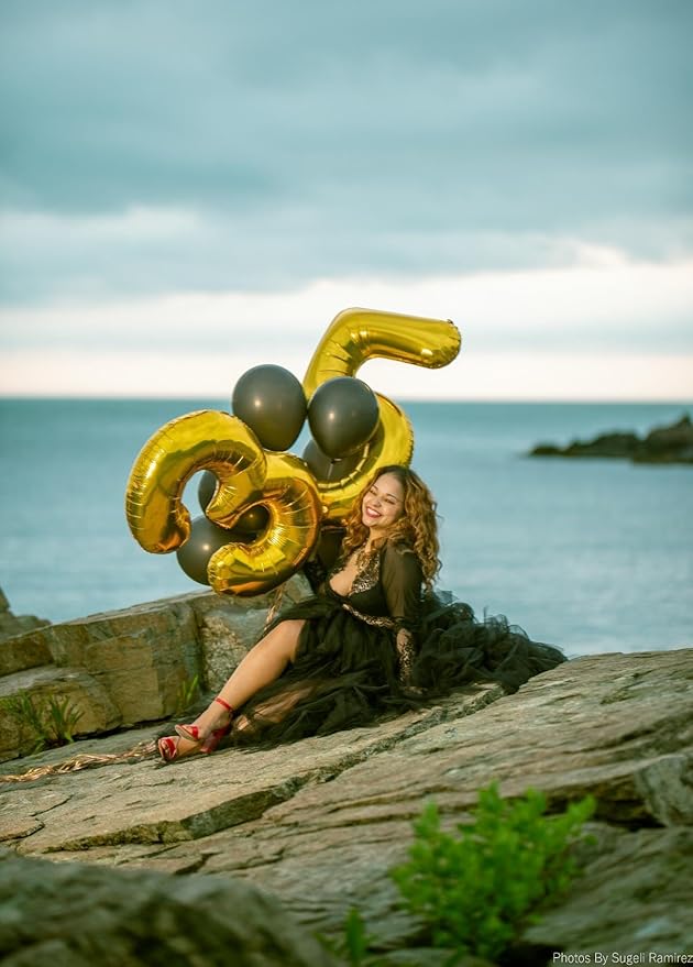 Balloon Numbers 40 Inch 5 Ballon for 5th Birthday Decorations, 15 25 35 50 Big Gold Number Balloons for Wedding Graduation Party Decor