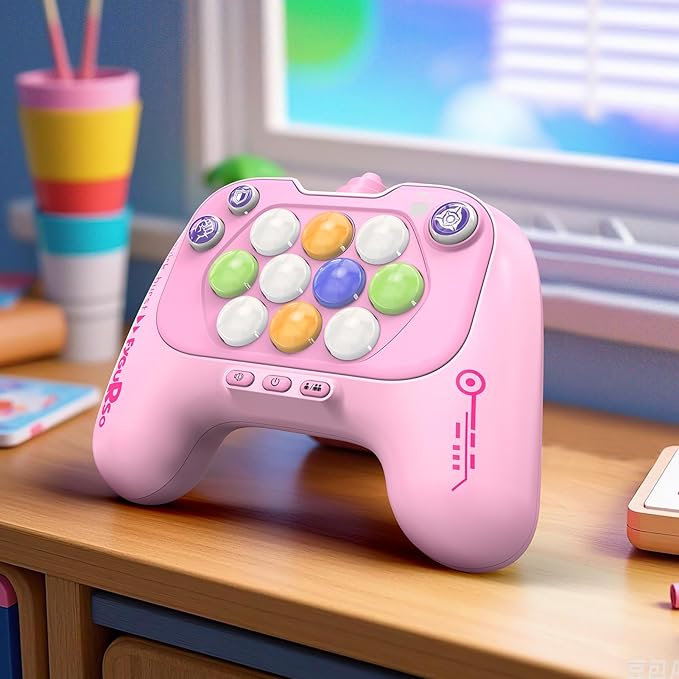 Handheld Speed Pushing Game Machine with Balloons 2-Player Fidget Game Light Up Quick Push Games Fast Push Puzzle Games Console for 8 9 10 11 12+ Years Old Kids Adults-Pink+Yellow