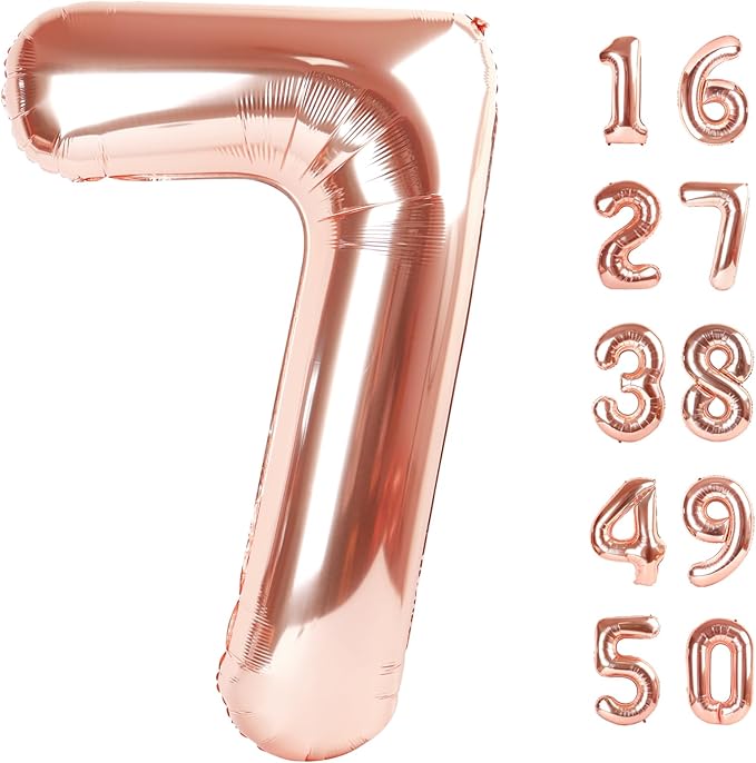 Rose Gold Number 7 Baiioons 40 Inch Number Balloons Giant Jumbo 17 27 37 Foil Mylar Helium Number Digital Balloons Champagne Gold 70 Birthday Party Anniversary Events Party Decorations