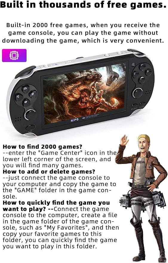 CZT Handheld Game Console 4.3 inch Double Joystick 8GB Build in 2200 Retro Game Video Game Console Arcade Multiple Emulator Mini Portable Game Player MP3/4 TV Out Gifts for Children/Men(Black)