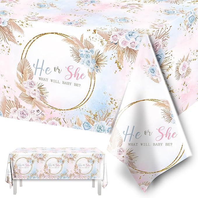 3Pack Gender Reveal Tablecloth,Baby Shower Party Decorations Pink and Blue Gender Reveal Table Cover What Will Baby Be Table Decorations for Boy or Girl Baby Shower,Pregnancy Announcement Party