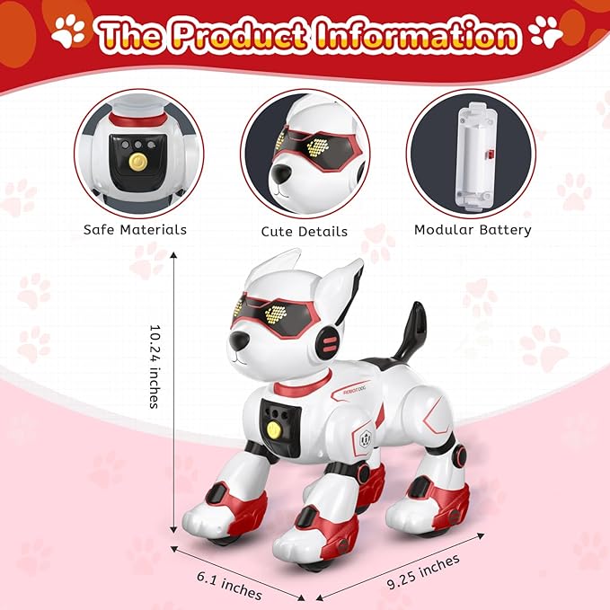 PeachLeaf Robot Dog Toy for Kids, Programmable Interactive RC Pet with Voice Control & Touch Sensor, Imitates Animal Sounds, Plays Music, Dance Modes, Robotic Puppy Toy for Kids Boys & Girls (Red)