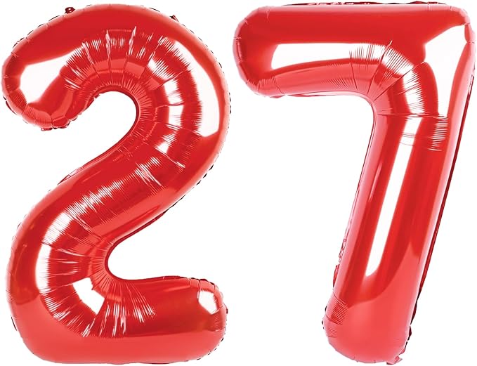 40 Inch Red Number 27 Digital Balloon,Jumbo Mylar Foil Helium Balloon for 27 Balloons for Birthday Party,Wedding Anniversary Party Decorations