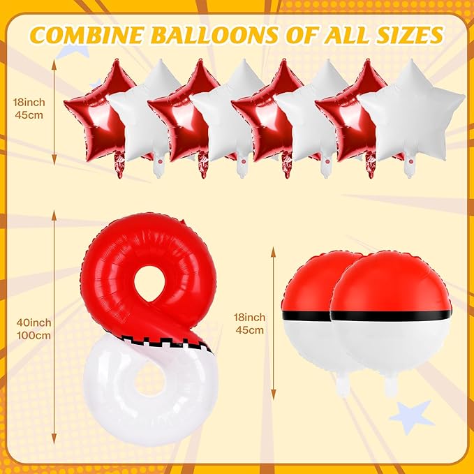 40 Inch Red & White Cartoon Themed Theme Number Balloon, Number Block Foil Number 8 Balloons Large Big Numbers Helium Balloon for Girls Boys 8th Birthday Theme Party Decorations (Number 8)