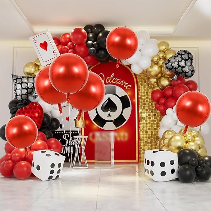 TONIFUL 8Pcs Large Red 4D Giant Round Foil Balloon 22inch Big Mirror Metallic Mylar Sephere Balloons for Christmas New Year Birthday Party Graduation Wedding Baby Shower Decoration Supplies