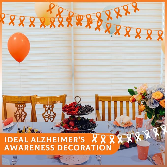 VitalCozy 10 Pcs Ribbon Awareness Banner 13.1 ft Ribbon Garland Cancer Awareness Decor Cancer Free Decorations for Society Events Groups Fundraisers Party Supplies (Orange)