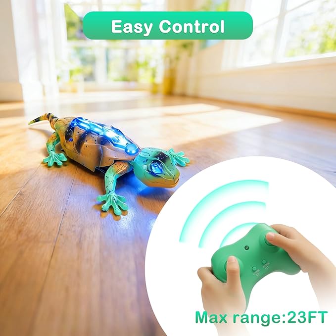 Wall Climbing RC Gecko Lizard, Dual Mode Floor & Wall Driving, Rechargeable Wall Crawler Gecko Robot, Cool Prank for Kids Boy Toys Ages 3+ (Yellow Green)