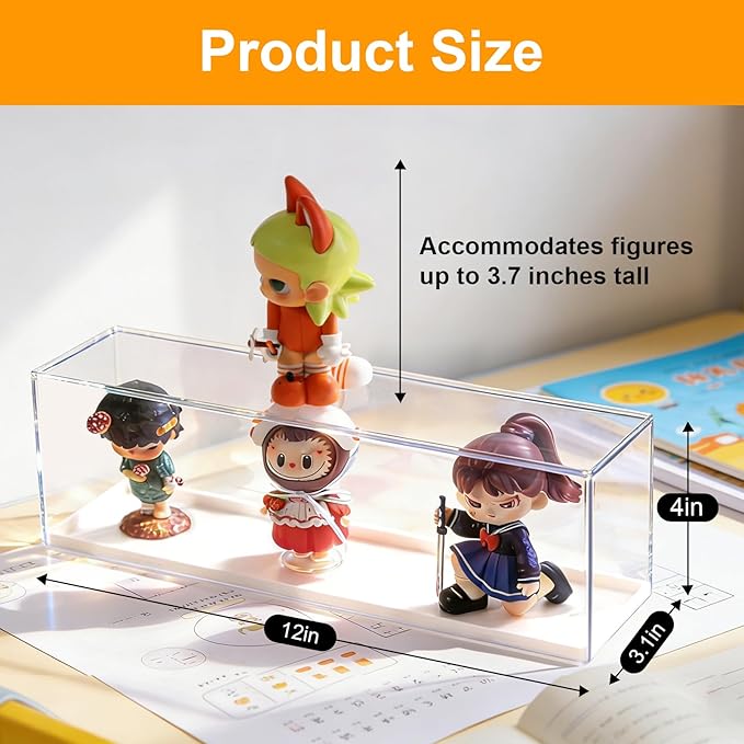 2 Pack Clear Acrylic Figures Display Case Stackable Box with Base, Dustproof Protector for Anime Figurine, Collectibles, Funko Pop, Model Cars - Home Office Display Showcase