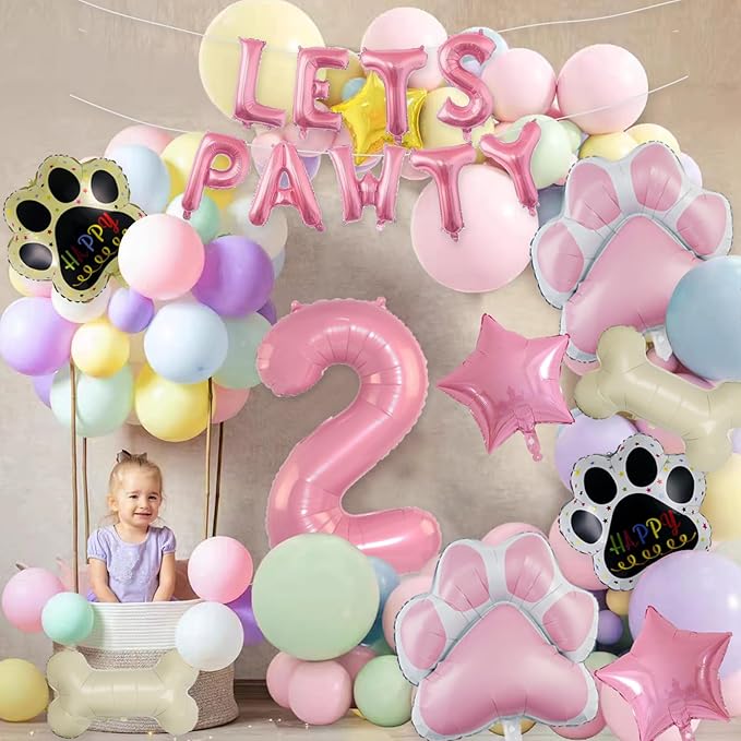 2nd Dog Balloons 18pcs Lets Pawty Balloons Dog Paw Birthday Decor Pink 32 inch Pink Number Balloons 2 Mylar Foil Balloons for Lets Pawty Birthday Decorations Dog 2nd Birthday Party Supplies