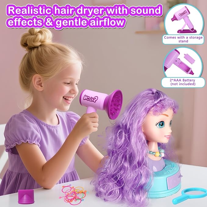 4-in-1 Doll Head for Hair Styling Kids-9Inch,Hair Salon Toys Makeup Kit Princess Accessories Pretend Play Toys Birthday Gifts for 3-8 Year Old Girls