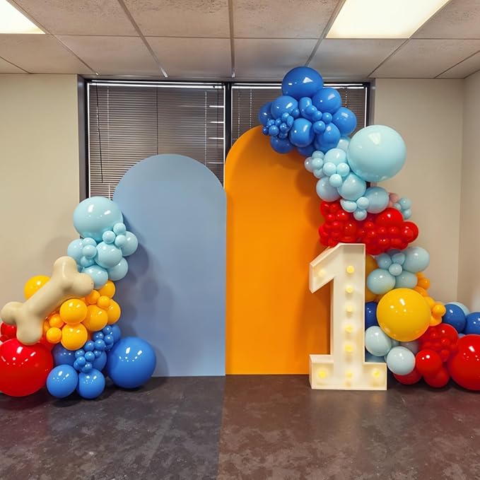 Dog Balloon Arch Kit, Red Blue Yellow Paw Print Balloons Garland Kit with Animal Bone Paw Foil Balloons for Cartoon Dog Themed Birthday Paw Birthday Party Decorations