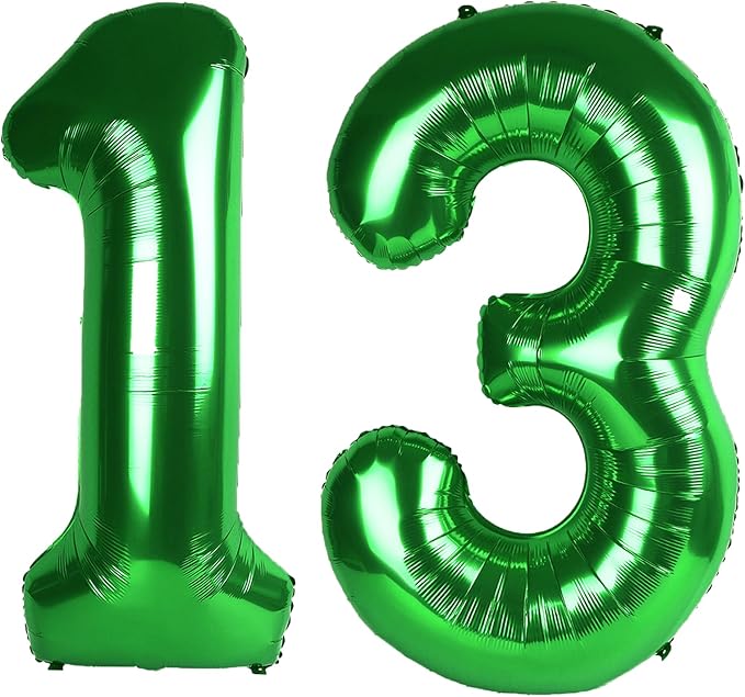 40 Inch Green Number 13 Digital Balloon,Jumbo Mylar Foil Helium Balloon for 13 Balloons for Birthday Party,Wedding Anniversary Party Decorations