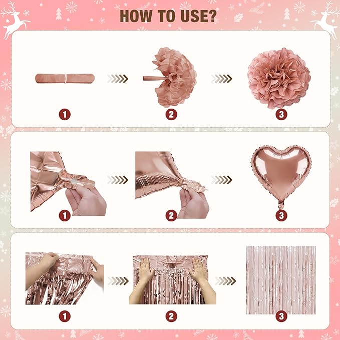Dusty Pink Birthday Decorations for Women, Happy Birthday Party Decorations, Happy Birthday Banner, Retro Blush Pink White Rose Gold Balloons, Paper Pompoms, Heart Garland, Party Decor for Girls