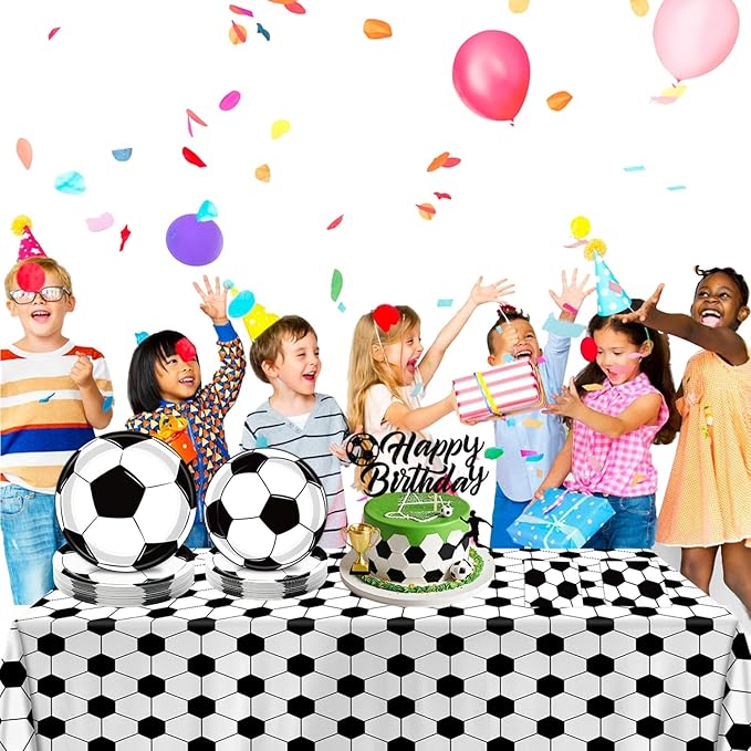 150 PCS Soccer Plates and Napkins, Soccer Party Supplies Disposable Paper Plates and Napkins Tableware Set for Boys Sports Soccer Birthday Party Decorations, Serves 50