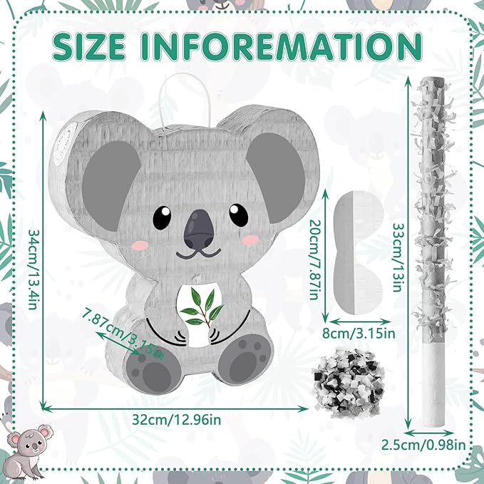 Koala Piñatas for Birthday Party Safari Animal Piñata with Stick, Blindfold, Confetti for Adults Birthday Baby Shower Party Supplies