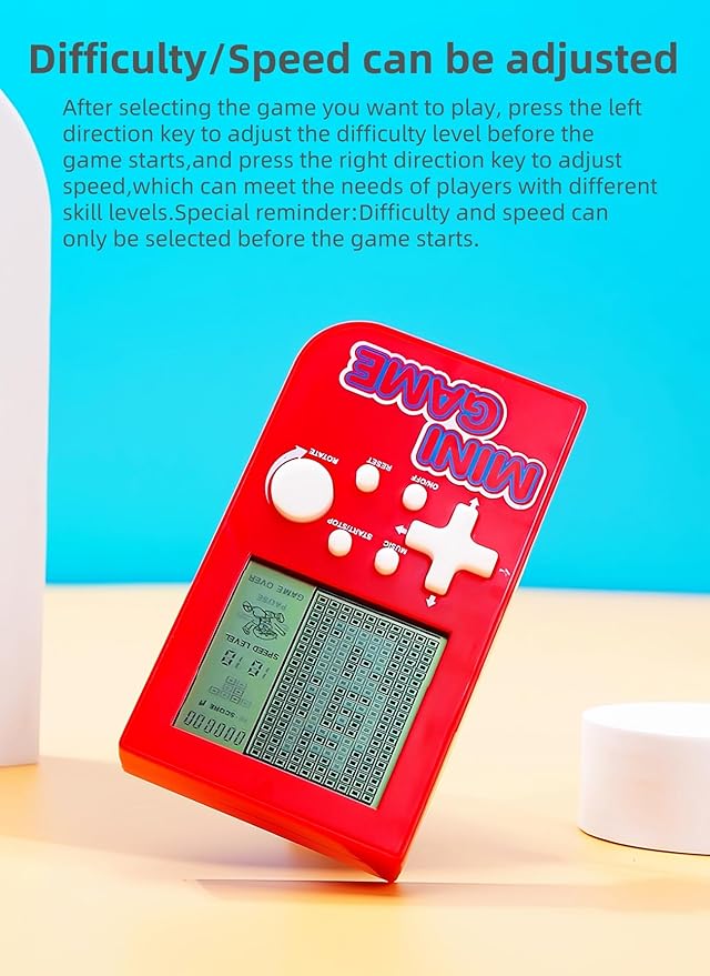 JXD Mini Puzzle Block Game Console Built-in 26 Retro Brick Games Travel/Indoor/Outdoor Leisure Handheld Game Console Portable Electronic Games Children/Students/Teens Toys (Red)