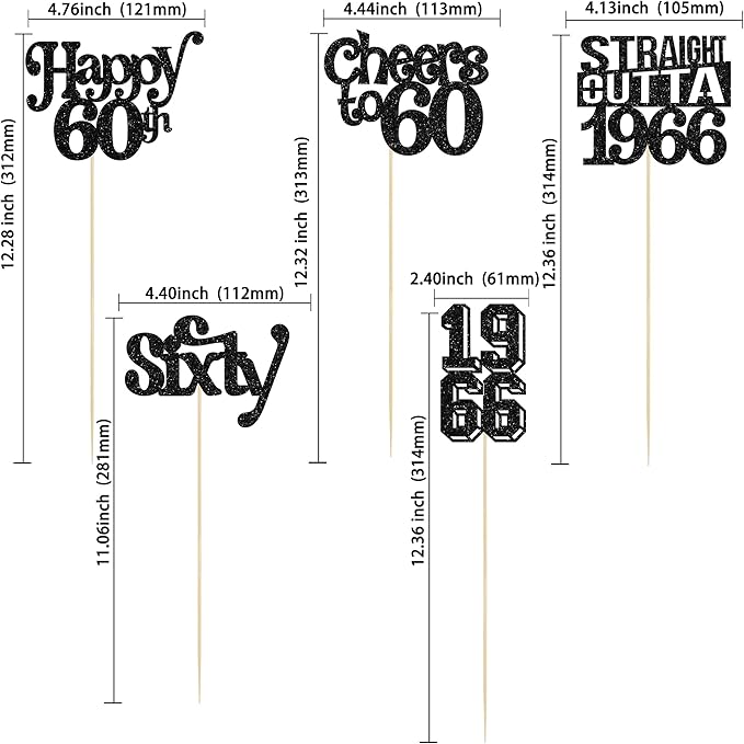 Gyufise 15Pcs Happy 60th Birthday Centerpiece Sticks Sixty Straight Outta 1966 Table Flower Centerpieces Sticks Cheers to 60 Decorations for 60th Birthday Party Supplies Black