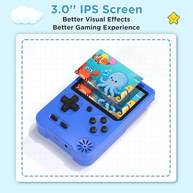 Handheld Games for Kids, Preloaded 500 Retro Classic Video Games, Portable Arcade Retro Game Console with 3'' IPS Screen and Rechargeable Battery, Mini Travel Game System,Gifts for Boys Girls (Blue)