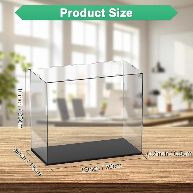Clear Acrylic Display Case, 12 x 6 x 10 Inch Assemble Clear Acrylic Display Box Dustproof for Action Figures/Model/Statues/Collectibles/Doll/Toys/Home Storage