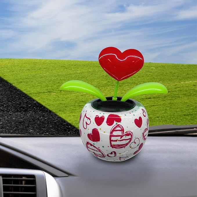 Red Solar Powered Dancing Figurines Toy - Solar Dance Flower, Heart Swing Dancing Flower in Pots, Shaking Head Ornament Car Dashboard Decoration Gift for Fun and Relaxation, Learning and Education